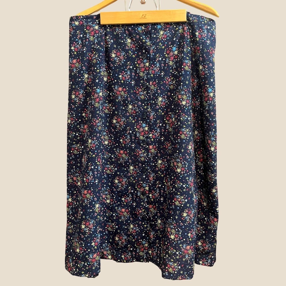 C.J. Banks Midi Skirt Womens 18W Navy Floral Button Front Elastic Back A-Line